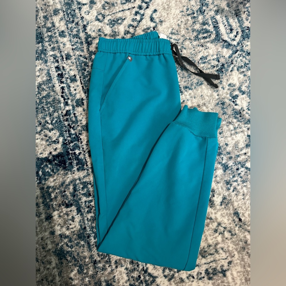 Figs- medium, "Teal Tansen" jogger scrub pants with functional drawstring